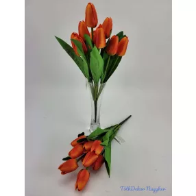 Tulipán 9 fejes selyem csokor 35 cm - Narancs