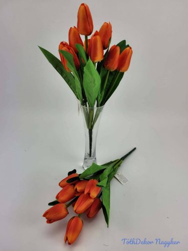 Tulipán 9 fejes selyem csokor 35 cm - Narancs