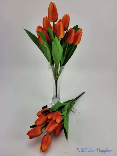 Tulipán 9 fejes selyem csokor 35 cm - Narancs