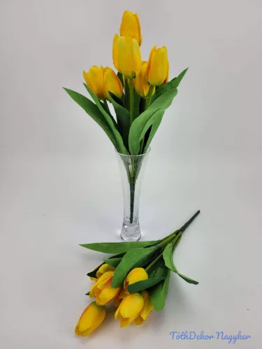 Tulipán 9 fejes selyem csokor 35 cm - Sárga
