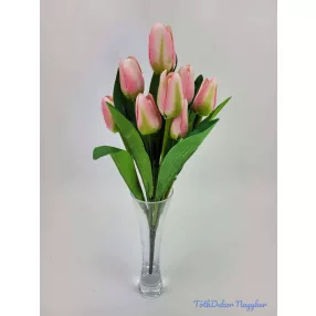 Tulipán 9 fejes selyem csokor 35 cm - Rózsaszín
