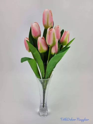 Tulipán 9 fejes selyem csokor 35 cm - Rózsaszín