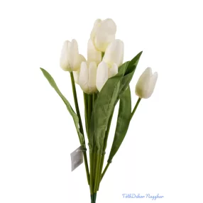Tulipán 9 fejes selyem csokor 35 cm - Fehér