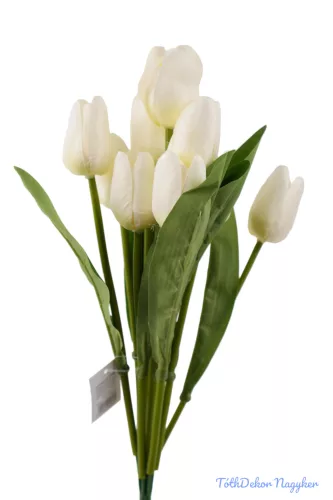 Tulipán 9 fejes selyem csokor 35 cm - Fehér