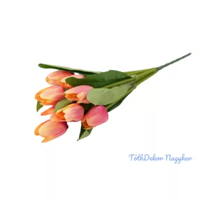 Tulipán 9 fejes selyem csokor 35 cm - Krémes Rózsaszín