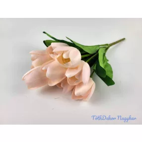 Tulipán 9 ágú selyem csokor 43 cm - Halvány Rózsaszín