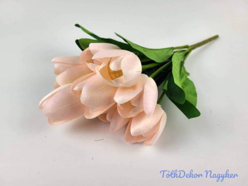 Tulipán 9 ágú selyem csokor 43 cm - Halvány Rózsaszín