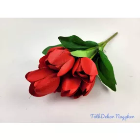 Tulipán 9 ágú selyem csokor 43 cm - Piros