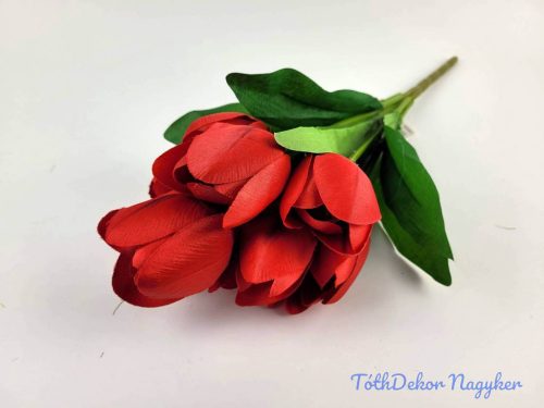 Tulipán 9 ágú selyem csokor 43 cm - Piros