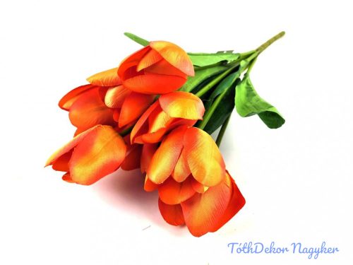 Tulipán 9 ágú selyem csokor 43 cm - Piruló Narancs
