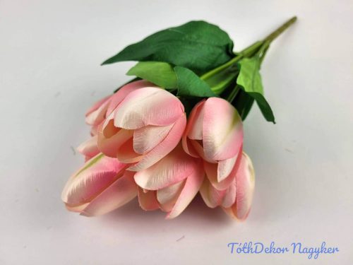 Tulipán 9 ágú selyem csokor 43 cm - Rózsaszín