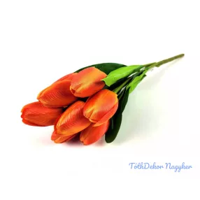 Tulipán 9 ágú selyem csokor 44 cm - Narancs