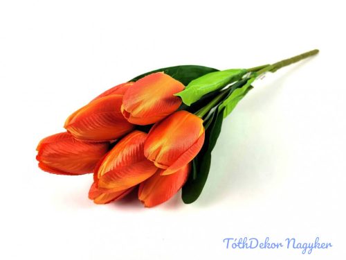 Tulipán 9 ágú selyem csokor 44 cm - Narancs