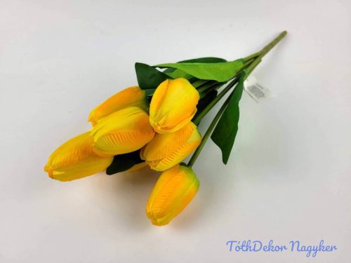 Tulipán 9 ágú selyem csokor 44 cm - Sárga