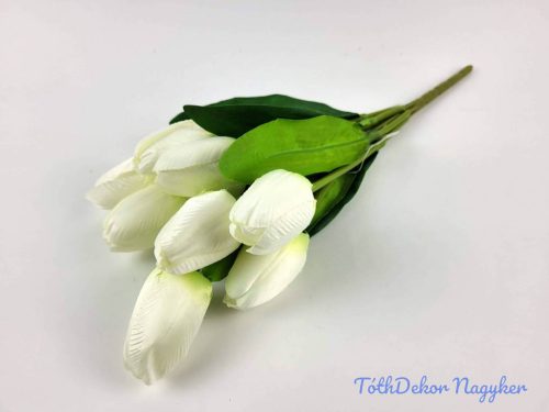 Tulipán 9 ágú selyem csokor 44 cm - Fehér