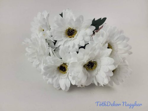 Gerbera 9 ágú selyem csokor 46 cm - Fehér