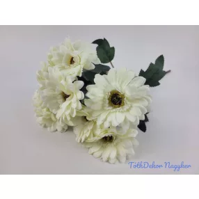 Gerbera 9 ágú selyem csokor 46 cm - Törtfehér