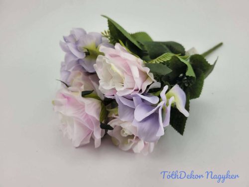 Rózsa hortenzia 7 ágú selyemvirág csokor 36 cm - Halvány Lilás Mix