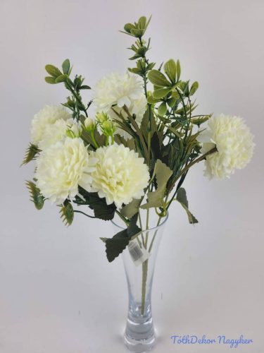 Krizantém 5 ágú 10 fejes selyem csokor 31cm - Krém