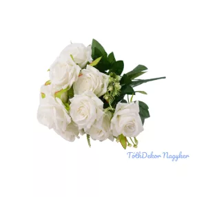 Rózsa 12 ágú selyem csokor 38 cm - Törtfehér