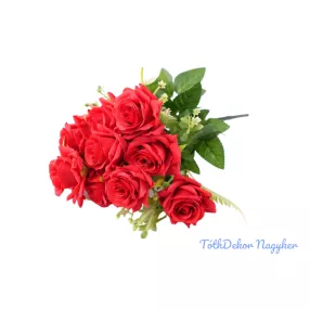 Rózsa 12 ágú selyem csokor 38 cm - Piros