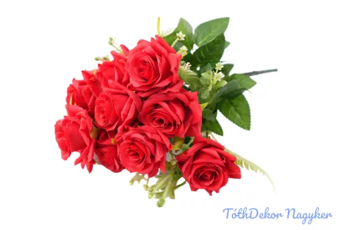 Rózsa 12 ágú selyem csokor 38 cm - Piros