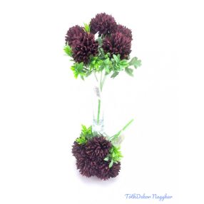 Krizantém 5 fejes selyemvirág csokor 25 cm - Bordó