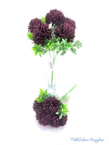 Krizantém 5 fejes selyemvirág csokor 25 cm - Bordó