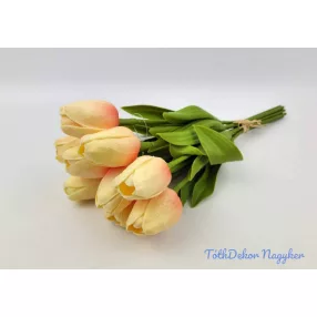   Tulipán gumi 9 szálas kötegelt csokor 32 cm - Krém-Barack