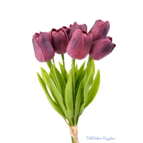 Tulipán gumi 9 szálas kötegelt csokor 32 cm - Bordó