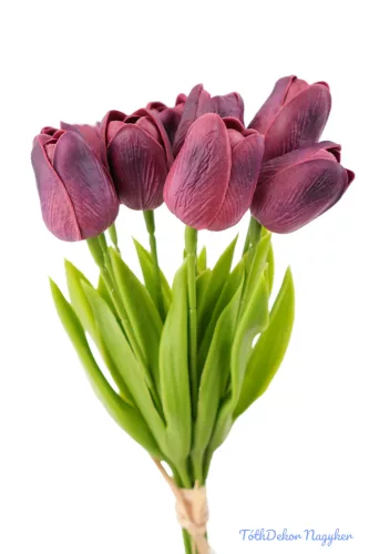 Tulipán gumi 9 szálas kötegelt csokor 32 cm - Bordó
