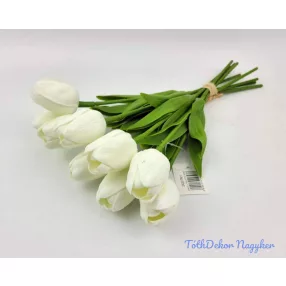 Tulipán gumi 9 szálas kötegelt csokor 32 cm - Fehér