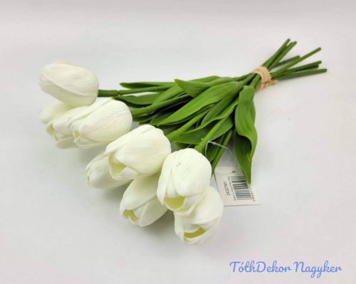 Tulipán gumi 9 szálas kötegelt csokor 32 cm - Fehér