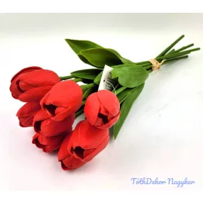 Tulipán gumi 9 szálas kötegelt csokor 32 cm - Piros