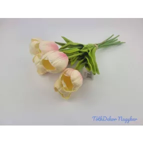  Nyíló gumi tulipán 7 szálas köteg 33cm - Krém-Rózsaszín