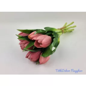   Élethű gumi tulipán 7 szálas mix köteg 28 cm - Világos Mályvás
