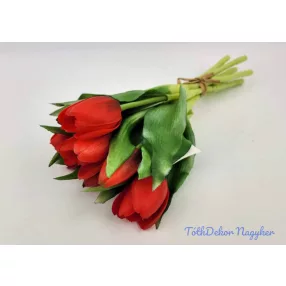 Élethű gumi tulipán 7 szálas mix köteg 28 cm - Piros