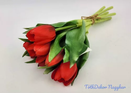 Élethű gumi tulipán 7 szálas mix köteg 28 cm - Piros