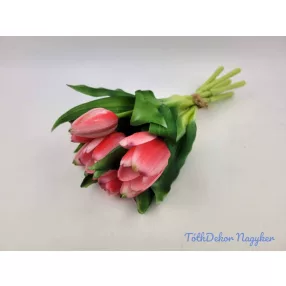   Élethű gumi tulipán 7 szálas mix köteg 28 cm - Erős Rózsaszín