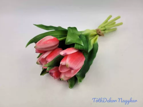 Élethű gumi tulipán 7 szálas mix köteg 28 cm - Erős Rózsaszín