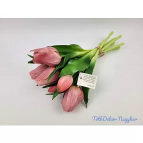   Élethű gumi tulipán 7 szálas mix köteg 29 cm - Világos Mályvás