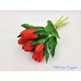 Élethű gumi tulipán 7 szálas mix köteg 29 cm - Piros