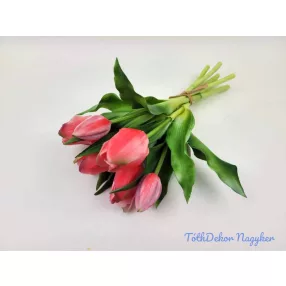   Élethű gumi tulipán 7 szálas mix köteg 29 cm - Erős Rózsaszín
