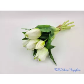   Élethű gumi tulipán 7 szálas mix köteg 29 cm - Zöldes Fehér