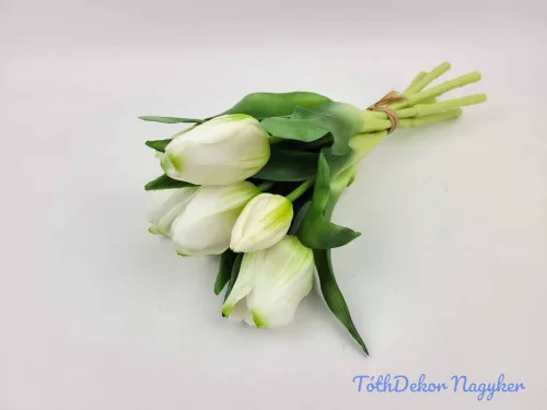 Élethű gumi tulipán 7 szálas mix köteg 29 cm - Zöldes Fehér