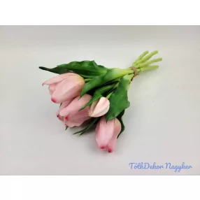   Élethű gumi tulipán 7 szálas mix köteg 29 cm - Halvány Rózsaszín