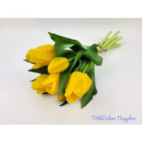 Élethű gumi tulipán 7 szálas mix köteg 29 cm - Sárga