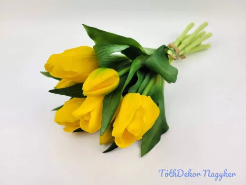 Élethű gumi tulipán 7 szálas mix köteg 29 cm - Sárga