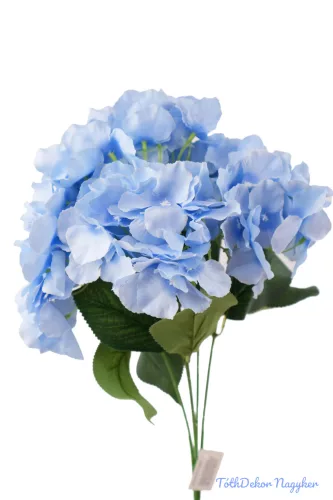 Hortenzia 5 ágú selyemvirág csokor 46 cm Pasztel Kék