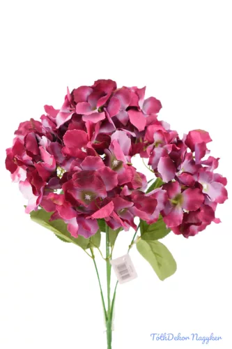 Hortenzia 5 ágú selyemvirág csokor 46 cm Pink-Burgundi